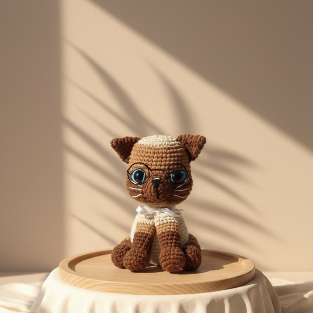 Amigurumi de mascota gato siames tejido a crochet 12 cm