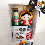 Box regalo Luffy con amigurumi tejido a crochet, cerveza y snacks 