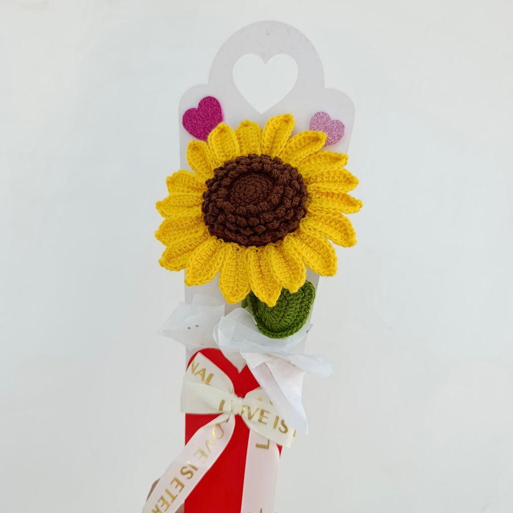 Girasol Premium Tejido a Crochet Grande - Flor Eterna con Alambre