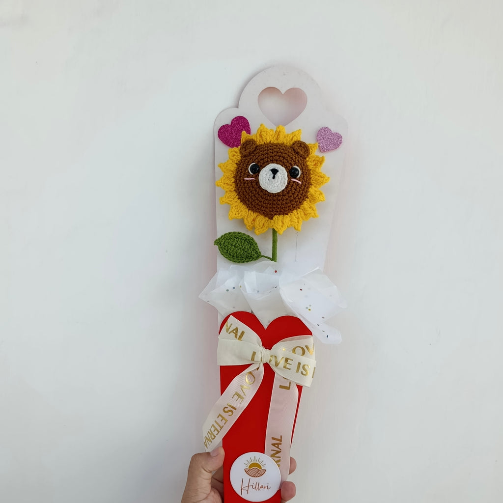 Girasol Tejido con Carita de Oso - Amigurumi Decorativo