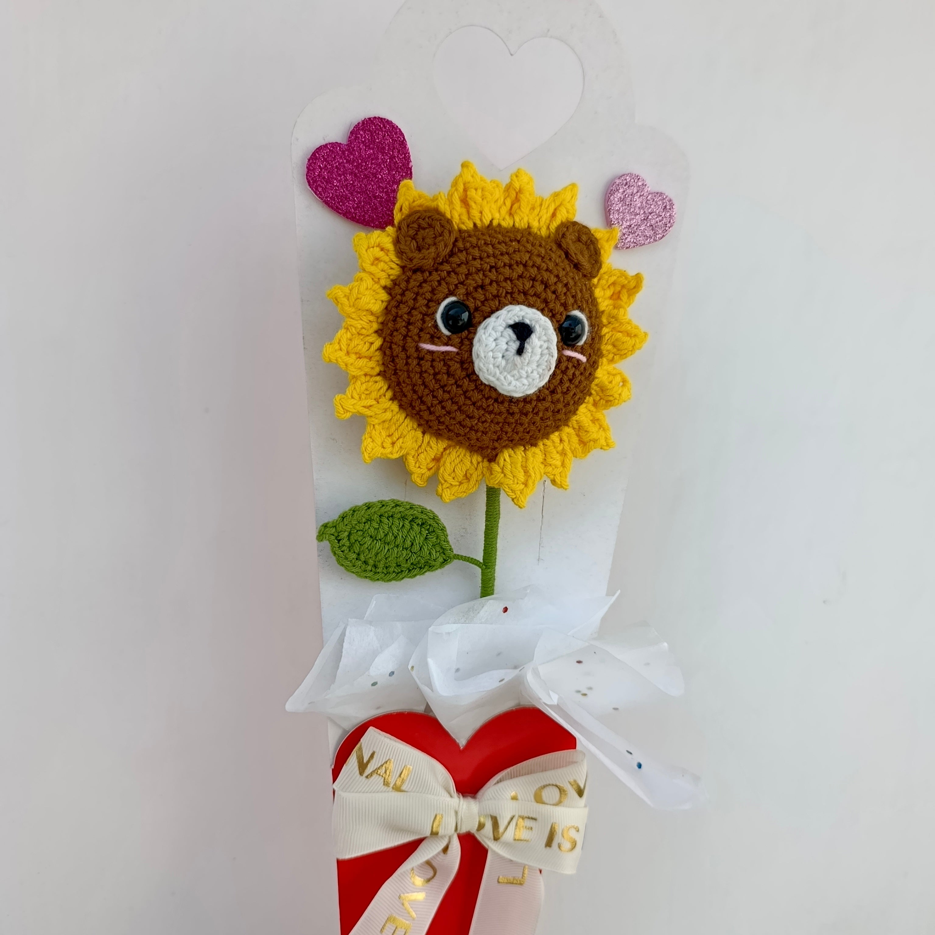 Girasol Tejido con Carita de Oso - Amigurumi Decorativo