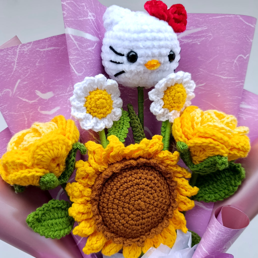 Flor Hello Kitty Amigurumi Tejido a Mano – Complemento para Ramos
