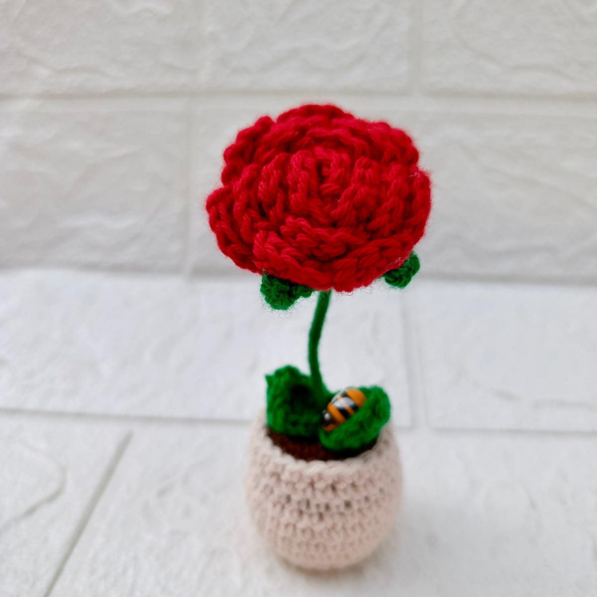 Maceta Mini Rosa Tejida en Crochet