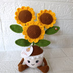 Maceta con Triple Girasol Tejido a Crochet - 22cm