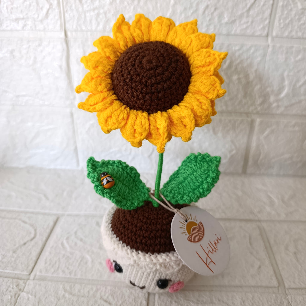 Maceta Tejida con Girasol con Carita en Crochet