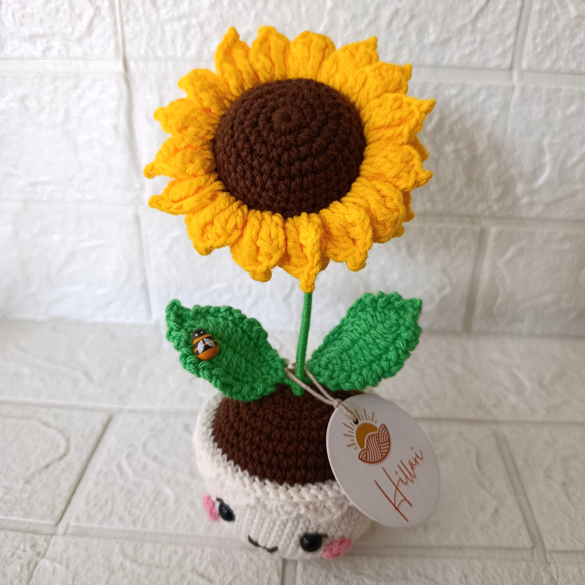 Maceta Tejida con Girasol con Carita en Crochet