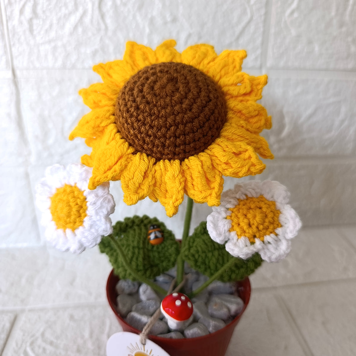 Maceta Decorativa Girasol y Margaritas Tejida a Crochet