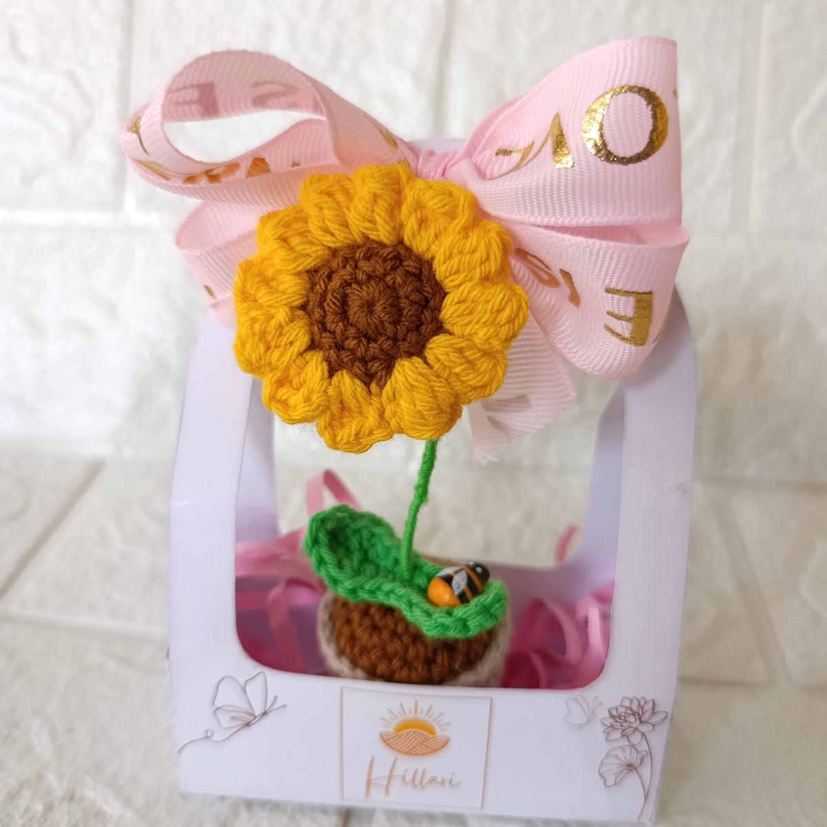 Mini Maceta de Girasol Tejida a Crochet - 10cm