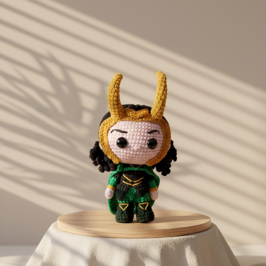 Muñeco tejido personalizado inspirado en loki marvel