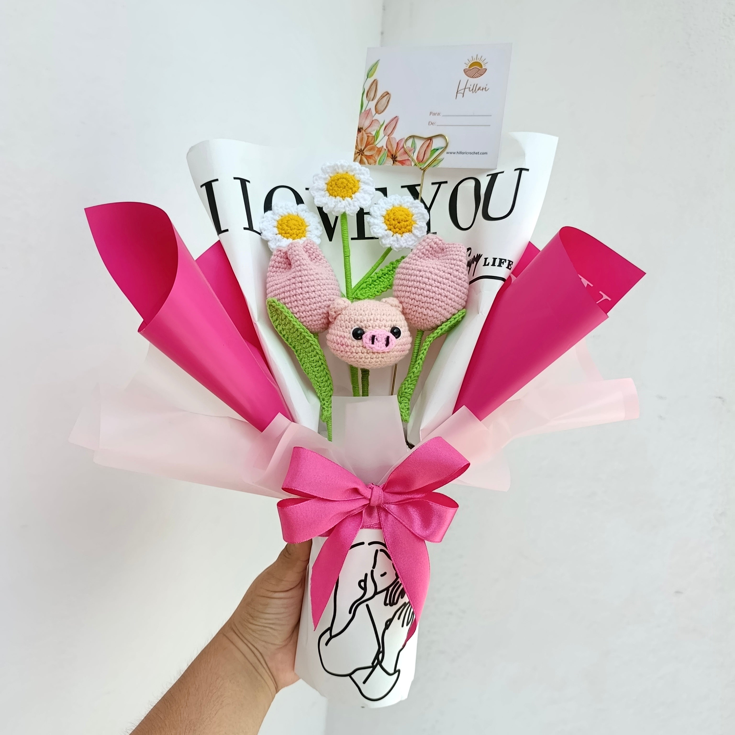 Ramo Chancho San Valentín en Crochet