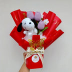 Ramo Premium con Tulipanes y Perrito Blanco Tejido