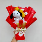 Ramo Premium con Tulipanes y Perrito Blanco Tejido