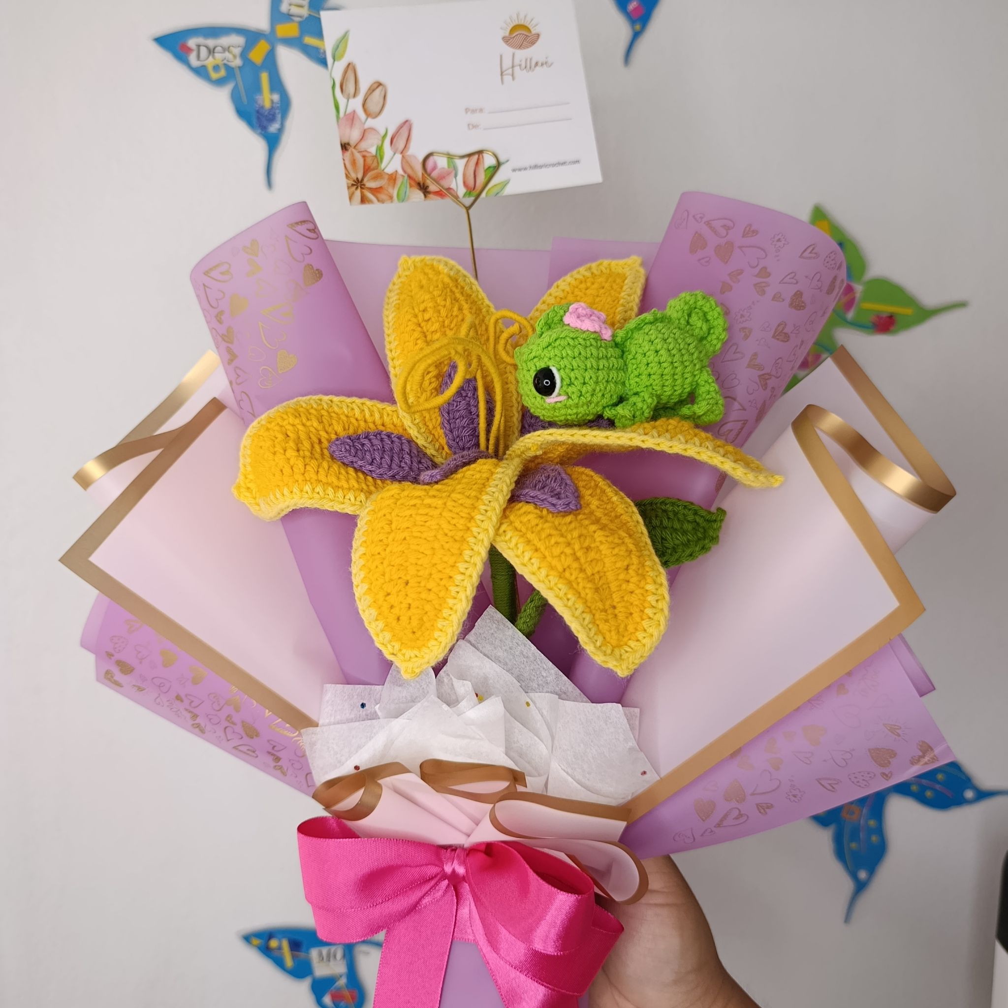 Ramo Rapunzel y Pascal San Valentín Tejido en Crochet