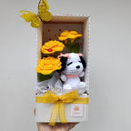 Box Flores Crochet: 3 Rosas + Snoopy Novia