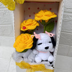Box Flores Crochet: 3 Rosas + Snoopy Novia