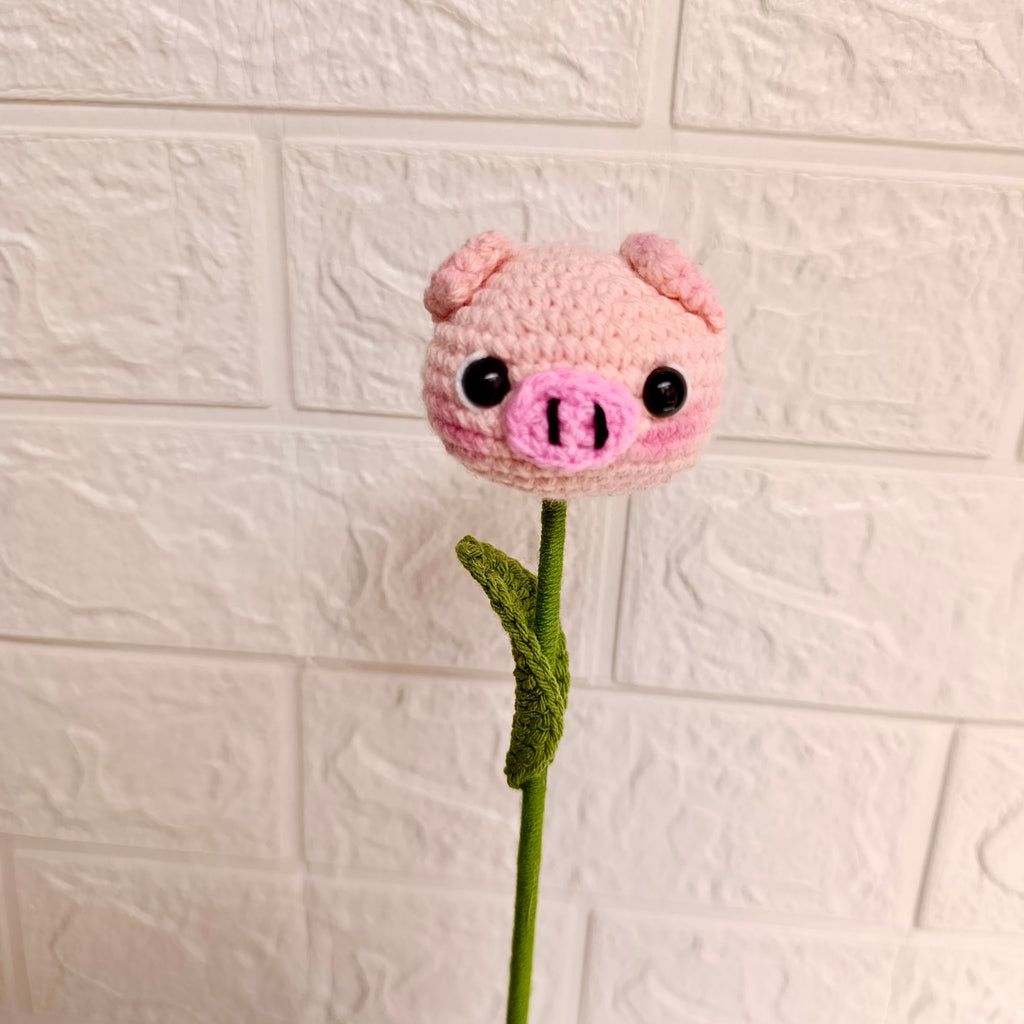 Flor a Crochet Cerdito Amigurumi - Complemento para Ramos