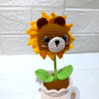 Maceta Carita de Osito con Girasol en Crochet
