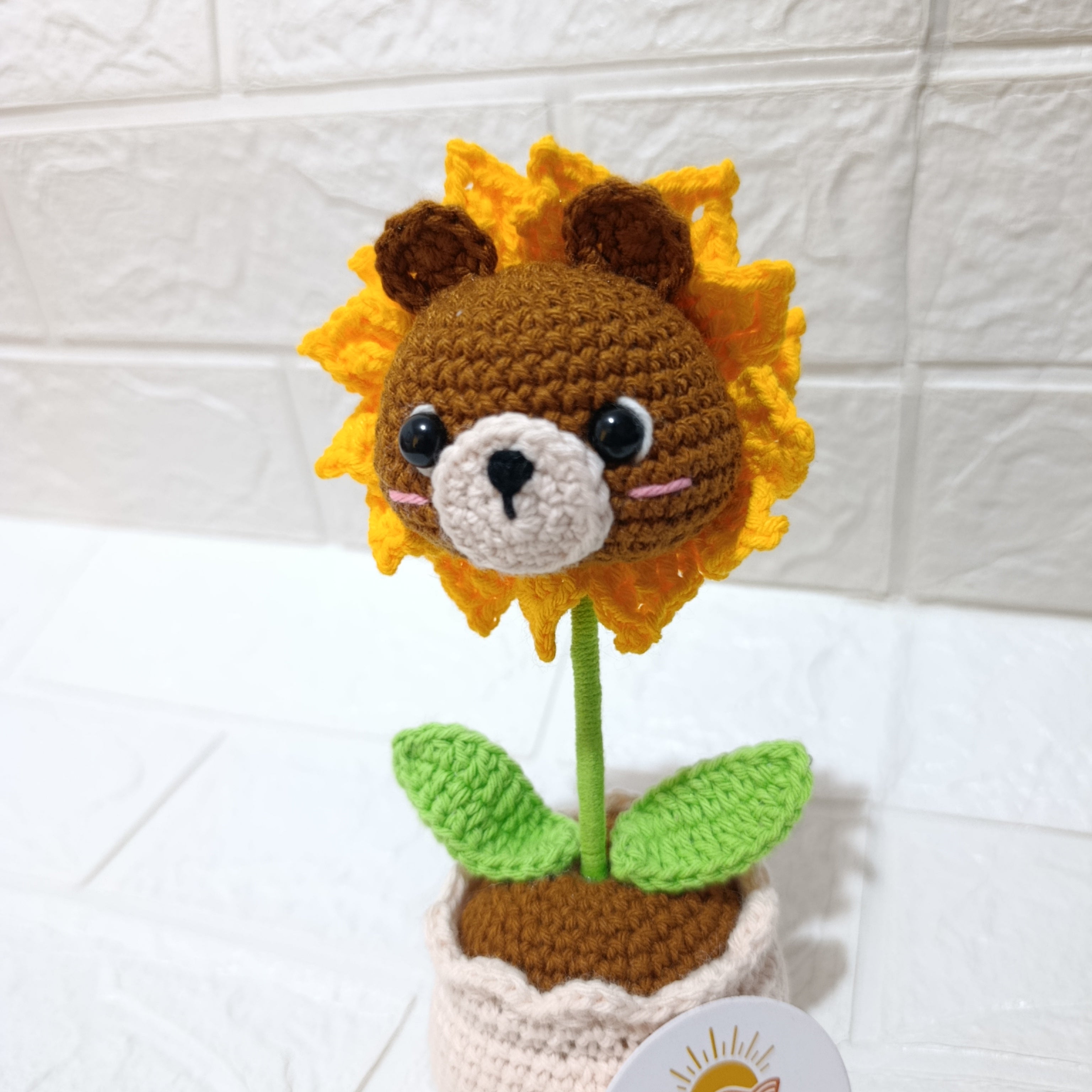 Maceta Carita de Osito con Girasol en Crochet