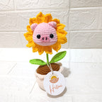 Maceta Carita de Cerdo con Girasol en Crochet
