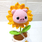 Maceta Carita de Cerdo con Girasol en Crochet