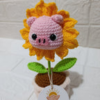 Maceta Carita de Cerdo con Girasol en Crochet