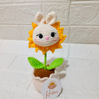 Maceta Carita de Conejo con Girasol en Crochet