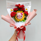 Ramo Crochet con Girasol Carita de Cerdita, Rosas y Tulipán