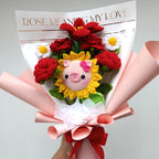 Ramo Crochet con Girasol Carita de Cerdita, Rosas y Tulipán