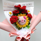 Ramo Crochet con Girasol Carita de Cerdita, Rosas y Tulipán