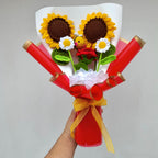 Ramo Crochet con Girasoles, Manzanillas, Rosa y Abeja Amigurumi