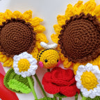 Ramo Crochet con Girasoles, Manzanillas, Rosa y Abeja Amigurumi
