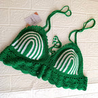 Top Verde en Crochet con Detalles Blancos – Talla L