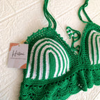 Top Verde en Crochet con Detalles Blancos – Talla L