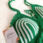 Top Verde en Crochet con Detalles Blancos – Talla L