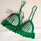 Top Verde en Crochet con Detalles Blancos – Talla L