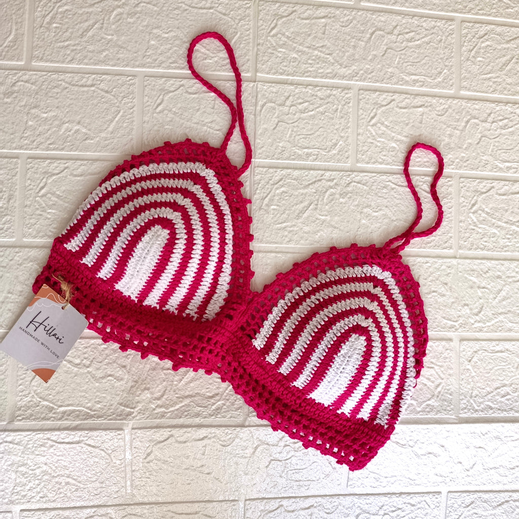 Top Crochet Fucsia con Blanco – Talla M