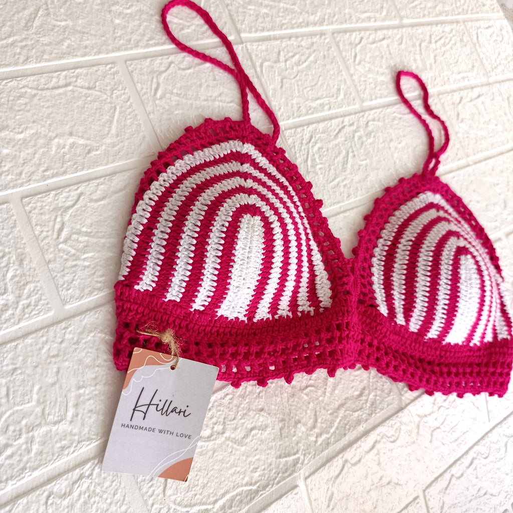 Top Crochet Fucsia con Blanco – Talla M