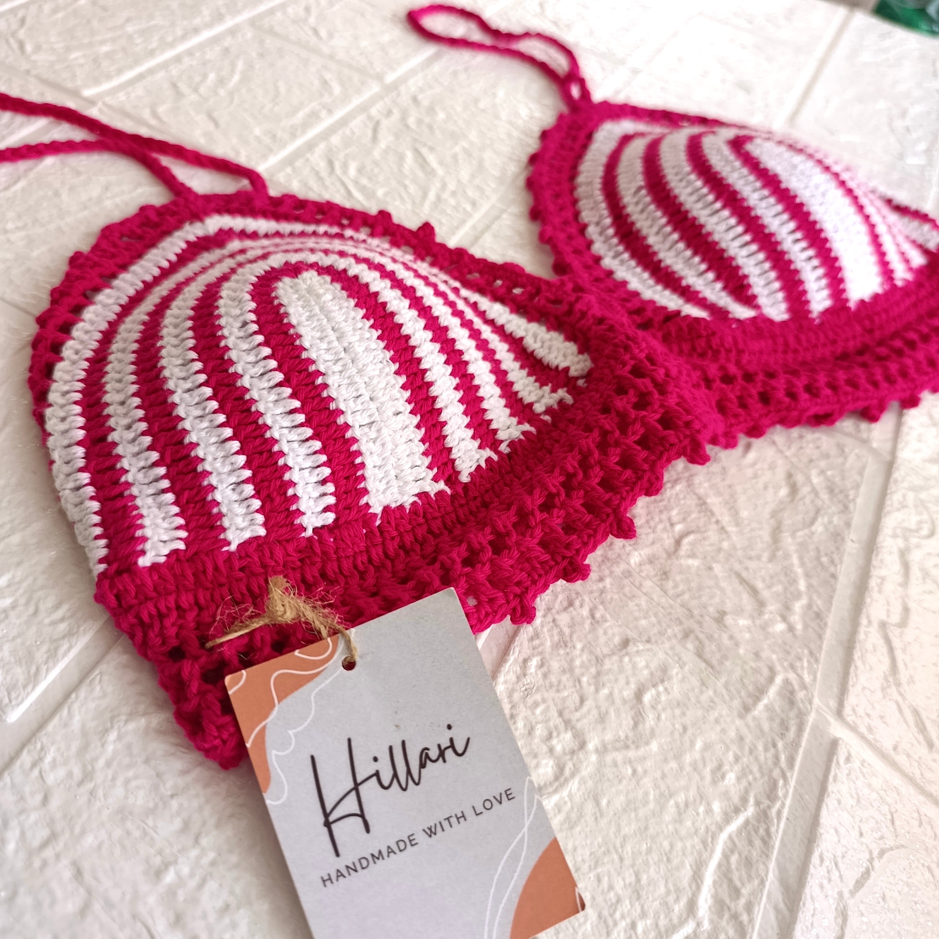Top Crochet Fucsia con Blanco – Talla M
