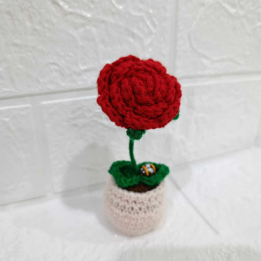 Maceta Mini Rosa Tejida en Crochet