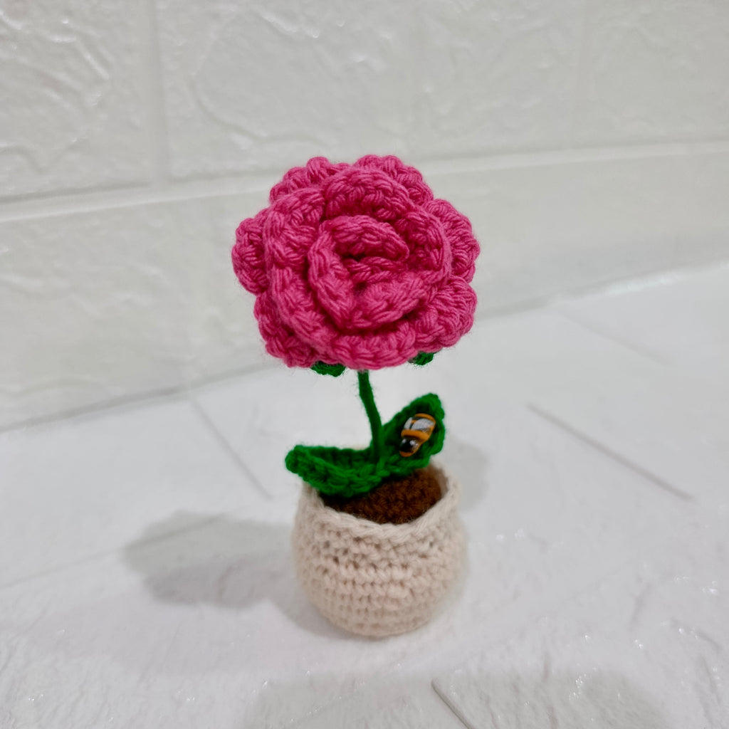 Maceta Mini Rosa Tejida en Crochet