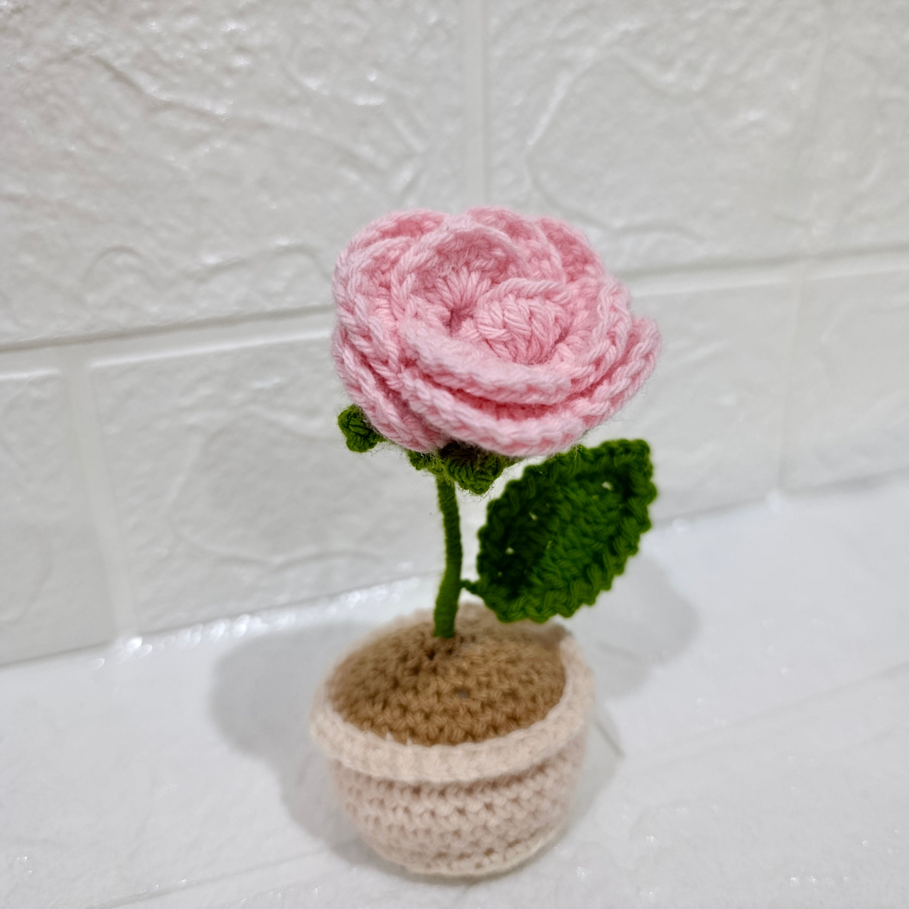 Maceta Mini Rosa Tejida en Crochet