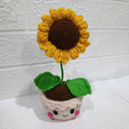 Maceta Tejida con Girasol con Carita en Crochet