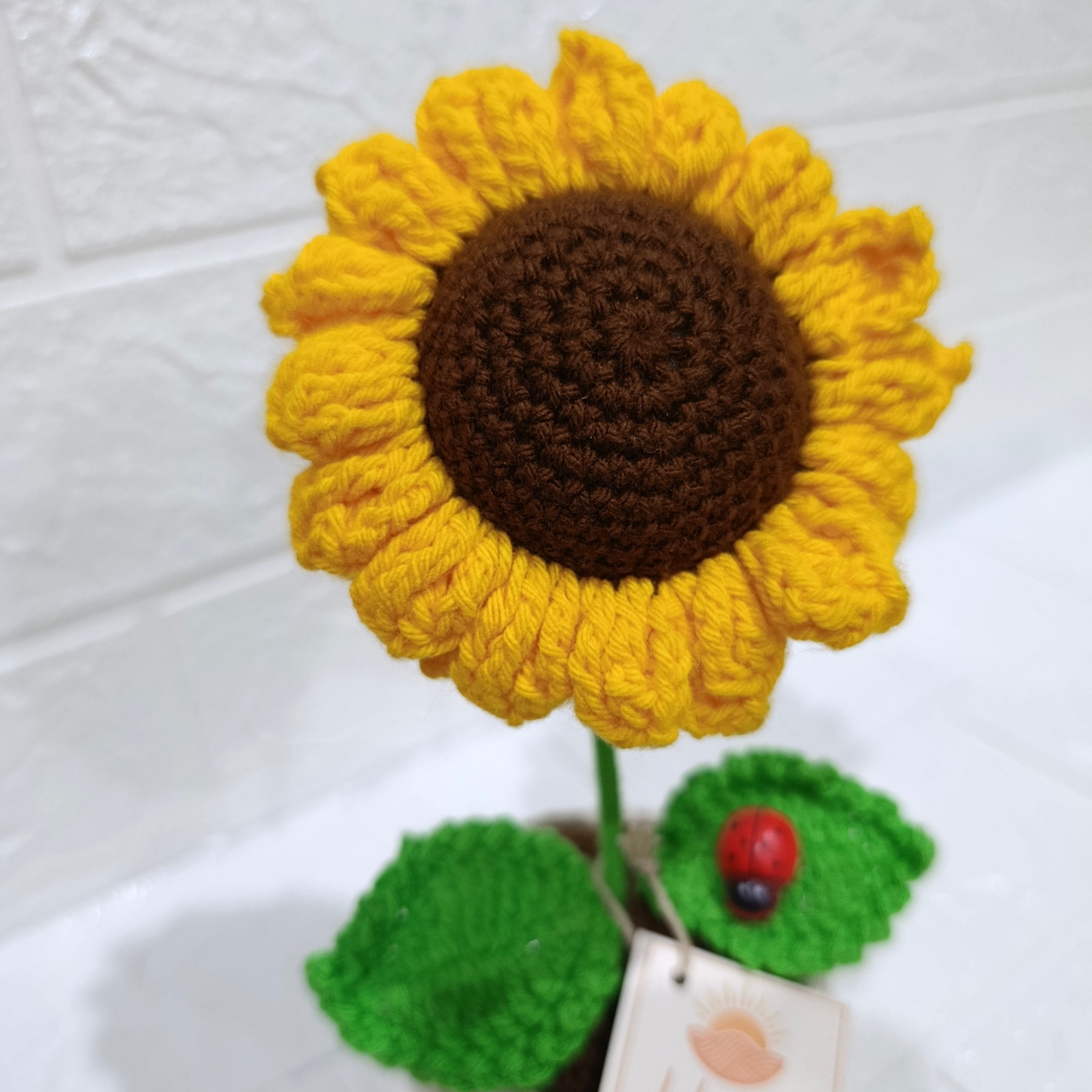 Maceta Tejida con Girasol y Corazón en Crochet