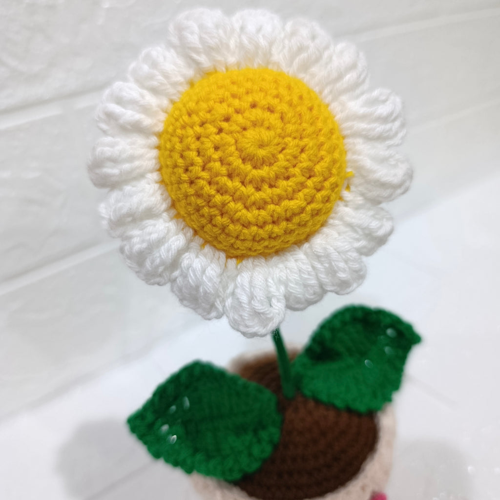 Maceta Tejida con Margarita y Corazón en Crochet