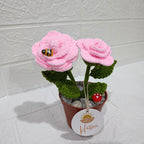 Maceta Decorativa con 2 Rosas Tejidas en Crochet