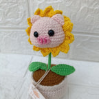 Maceta Carita de Cerdo con Girasol en Crochet