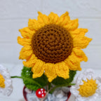 Maceta Decorativa Girasol y Margaritas Tejida a Crochet