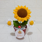 Maceta Decorativa Girasol y Margaritas Tejida a Crochet