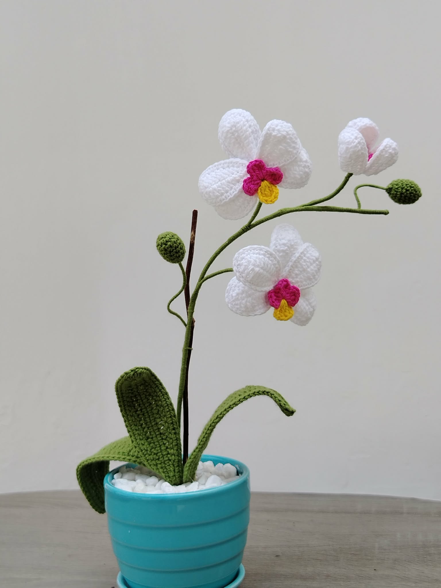 Maceta Cerámica con Orquídeas Tejidas
