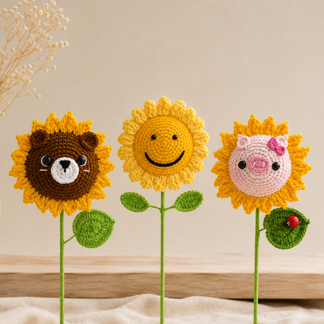 Pack Girasol Amigurumi — 3 Patrones Crochet (Chanchigirasol, Osigirasol, Girasol Happy)